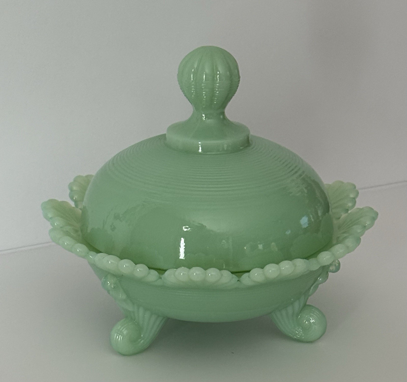 Mosser Glass - COVERED FOOTED CANDY DISH - JADEITE (Green) - 5 Mosser Glass - COVERED FOOTED CANDY DISH - JADEITE (Green) - 5