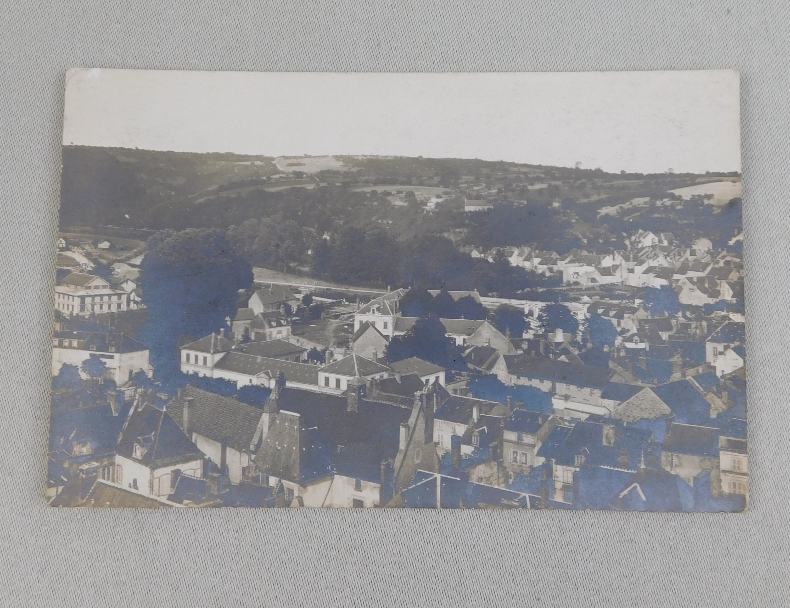 Antique 1919 Clamecy France Panoramic Cityscape Sepia Litho Print Postcard