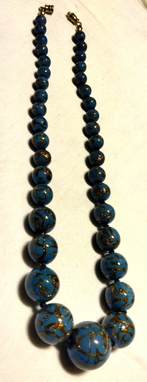 Rare Vintage Venetian Blue Glass Beads and Exquisite Avventurina Beaded Necklace