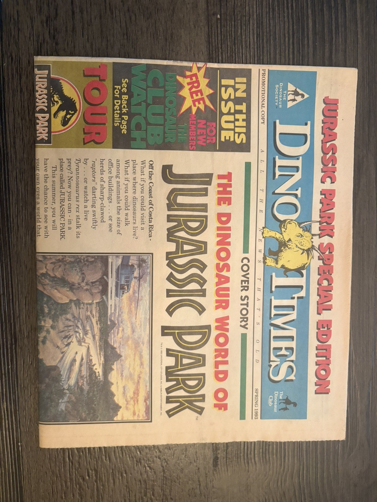1993 DINO TIMES, JURASSIC PARK SPECIAL EDITION, PROMOTIONAL NEWSPAPER 1993 DINO TIMES, JURASSIC PARK SPECIAL EDITION, PROMOTIONAL NEWSPAPER