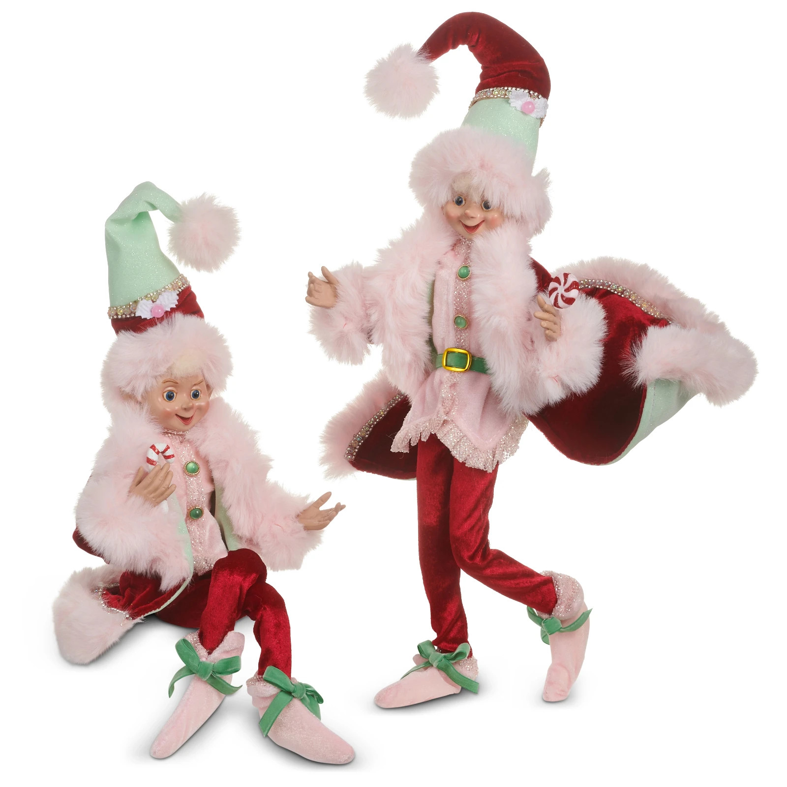 Raz Imports Collectible Posable Christmas Elves The Sugar and Spice Elf Set of 2