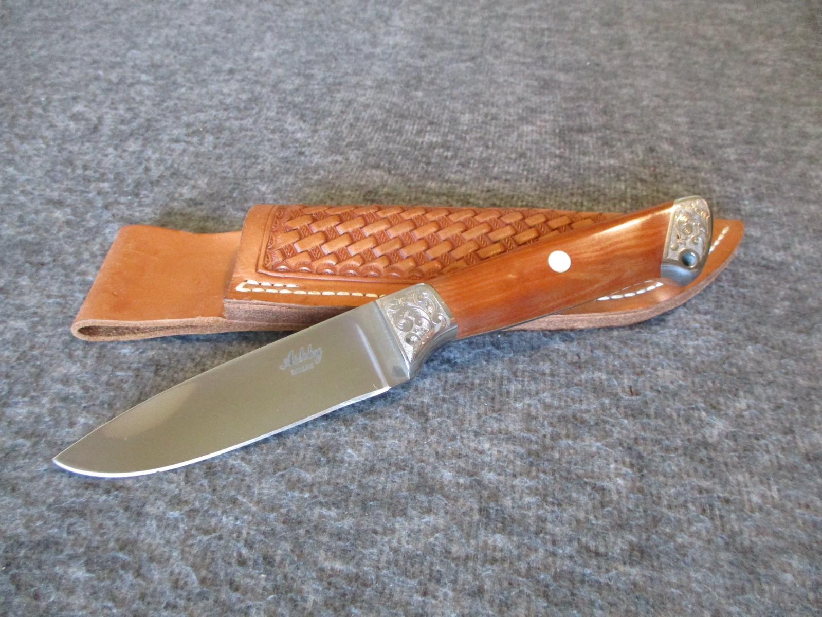DOUG ASHBY SCROLL-WORK CUSTOM SKINNER ATS-34 KNIFE PREMIUM WOOD+SHEATH-DALLAS TX
