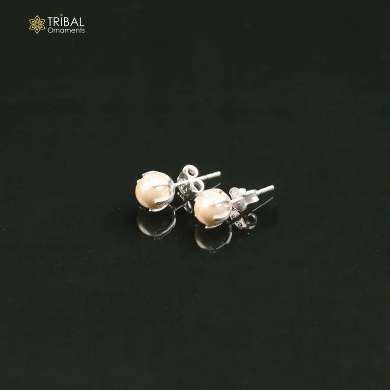 Round 925 sterling silver pearl stone stud earrings unisex jewelry er307