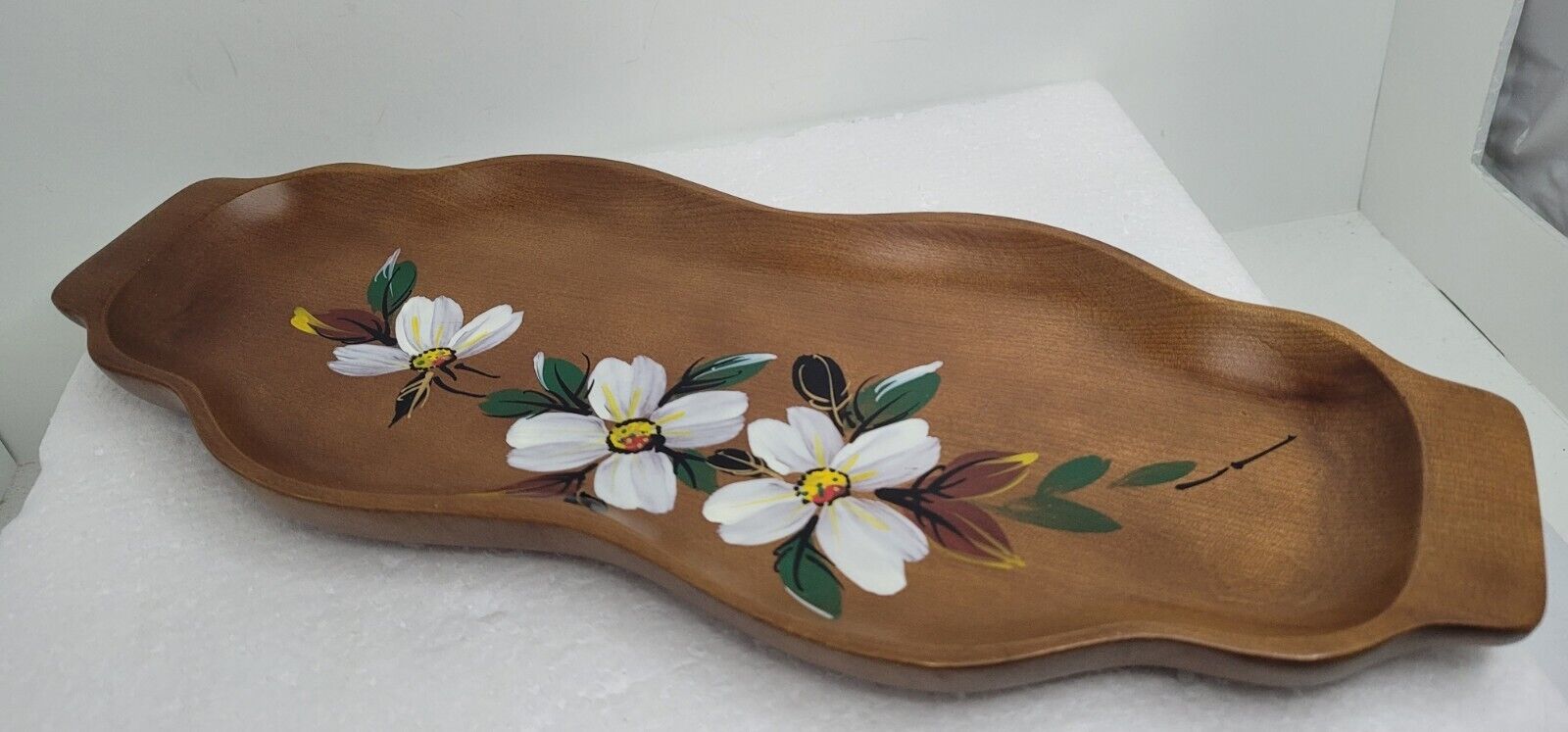  Maple Wood Appetizer Tray Hand Painted Dogwood Flowers  14\