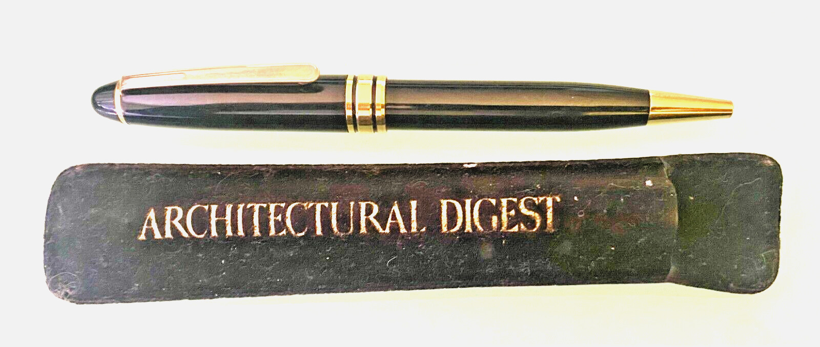 BEAUTIFUL ARCHITECTURAL DIGEST BALLPOINT PEN, GILDED BRONZE BODY w/HOLSTER vg