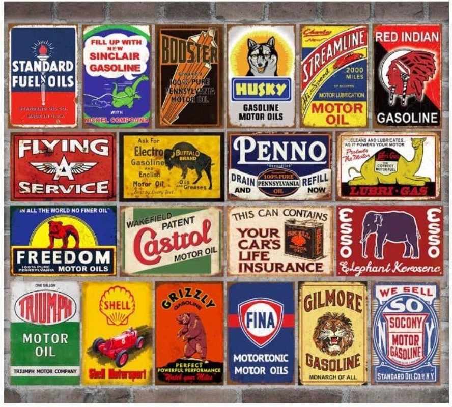 Repo 20 Pcs Vintage Tin Signs, Gas Oil Car Retro Metal Decor Bar Man Cave Garage