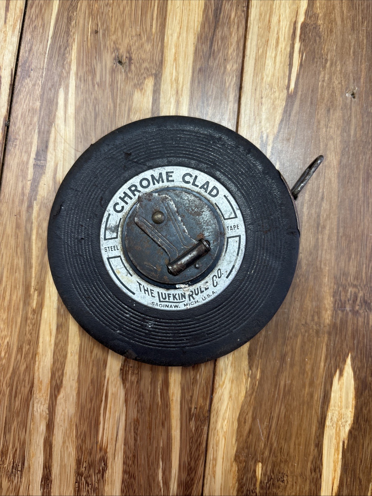 Vintage Lufkin Rule Co. Chrome Clad Leader Steel 50 Foot Tape Measure