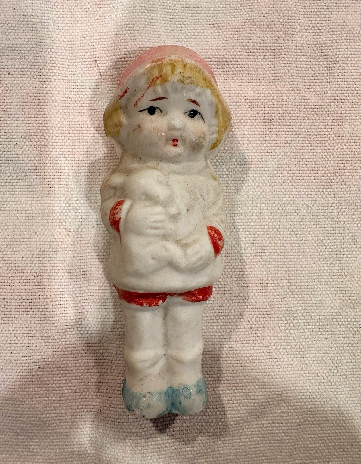 Hand Painted Ceramic Girl Figurine, made in Japan White Pink Red Blue Blonde, 3” Hand Painted Ceramic Girl Figurine, made in Japan White Pink Red Blue Blonde, 3”