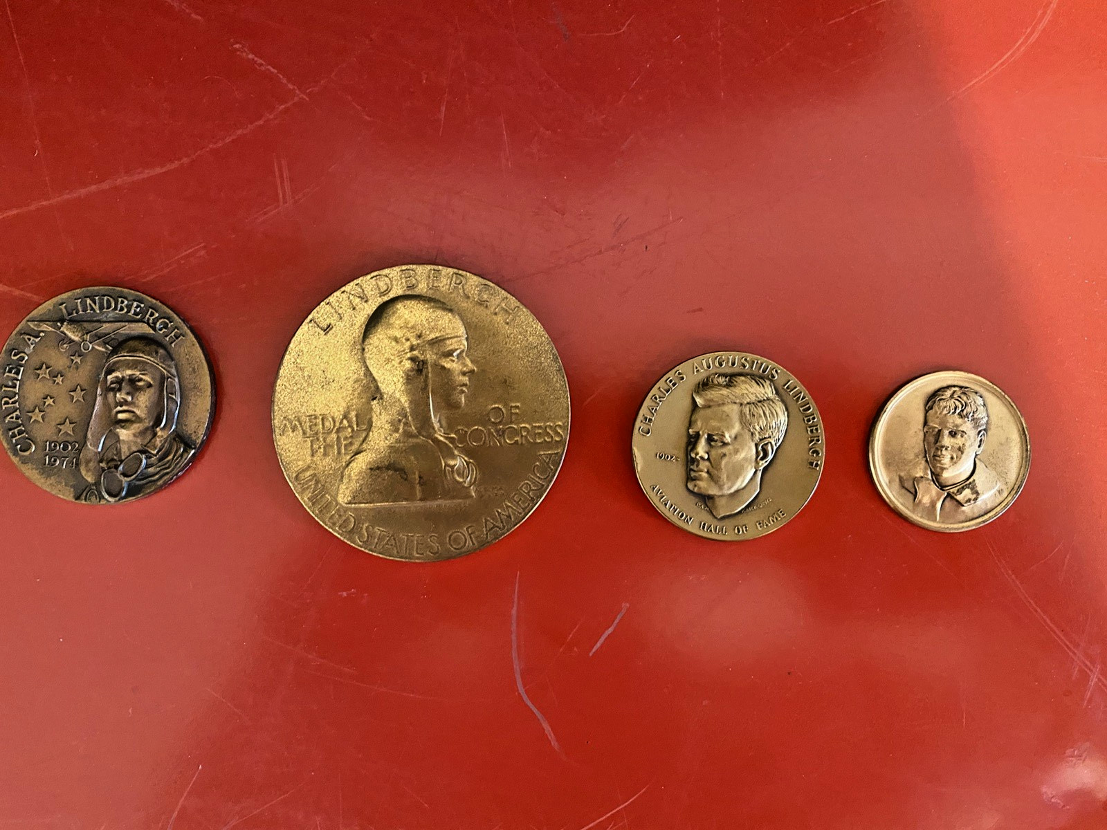 4 Charles Lindbergh Bronze Commemorative Flight Medals