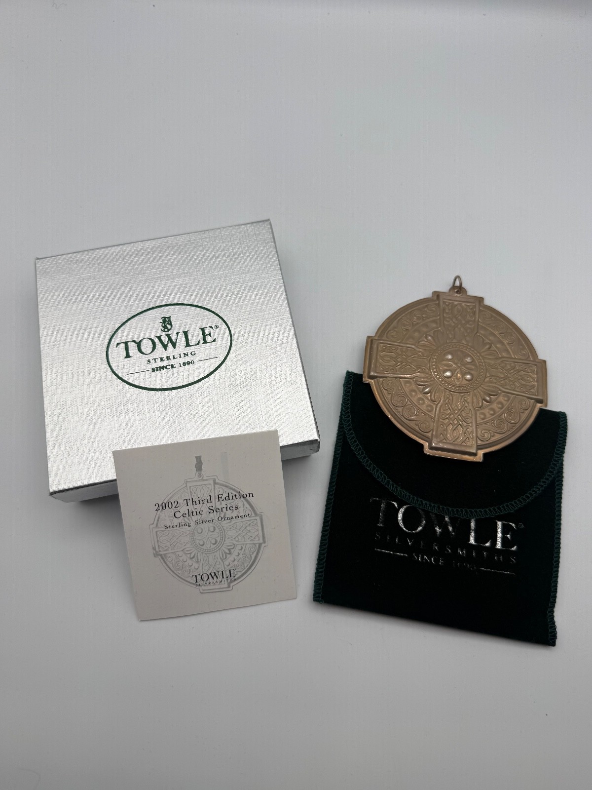 2002 Towle Sterling Silver Celtic Cross Plaque Ornament 3rd Edition Boxed 2002 Towle Sterling Silver Celtic Cross Plaque Ornament 3rd Edition Boxed