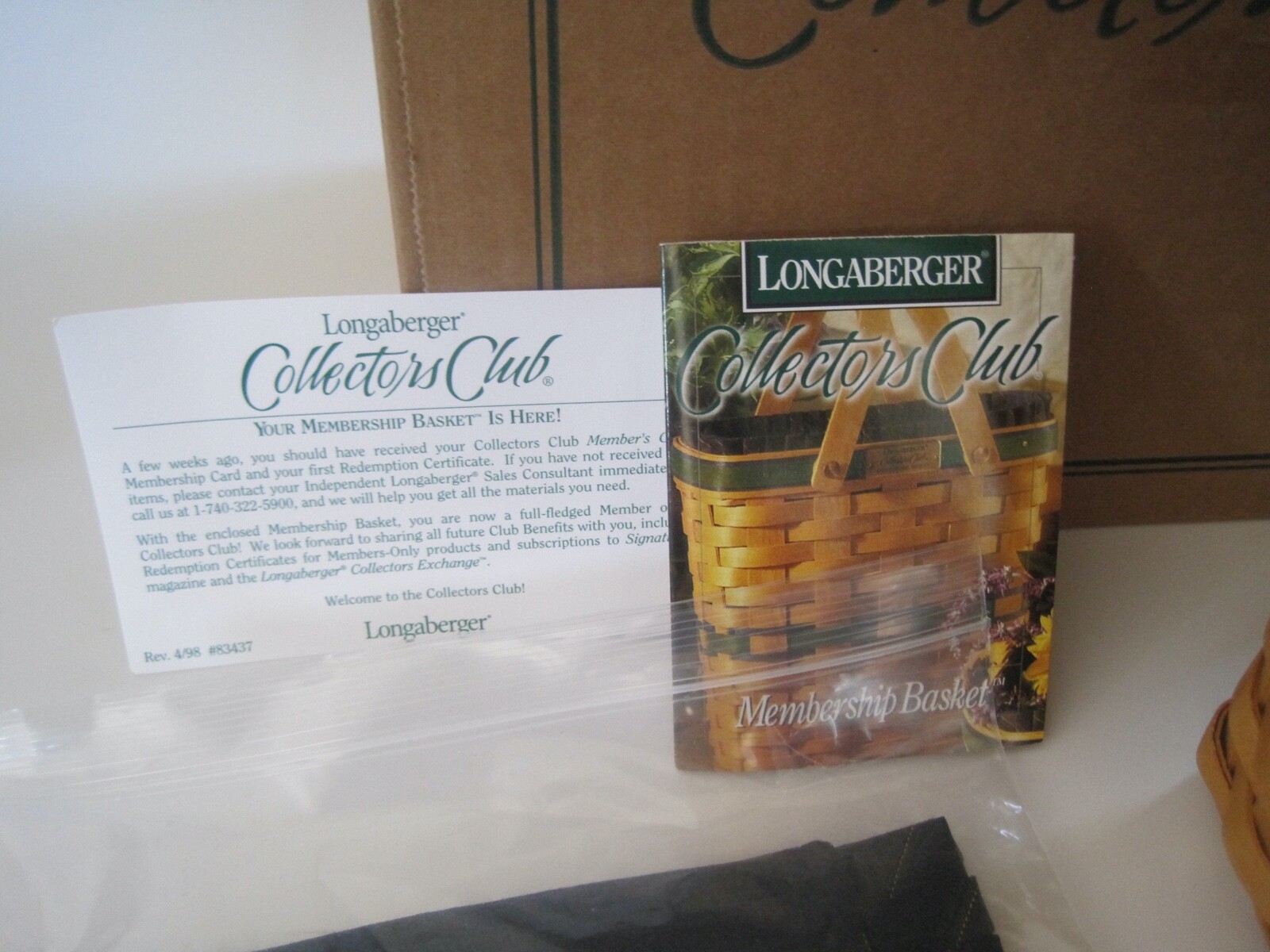 LONGABERGER Basket Collector\'s Club Membership Charter Basket W/ Box Card Fabric