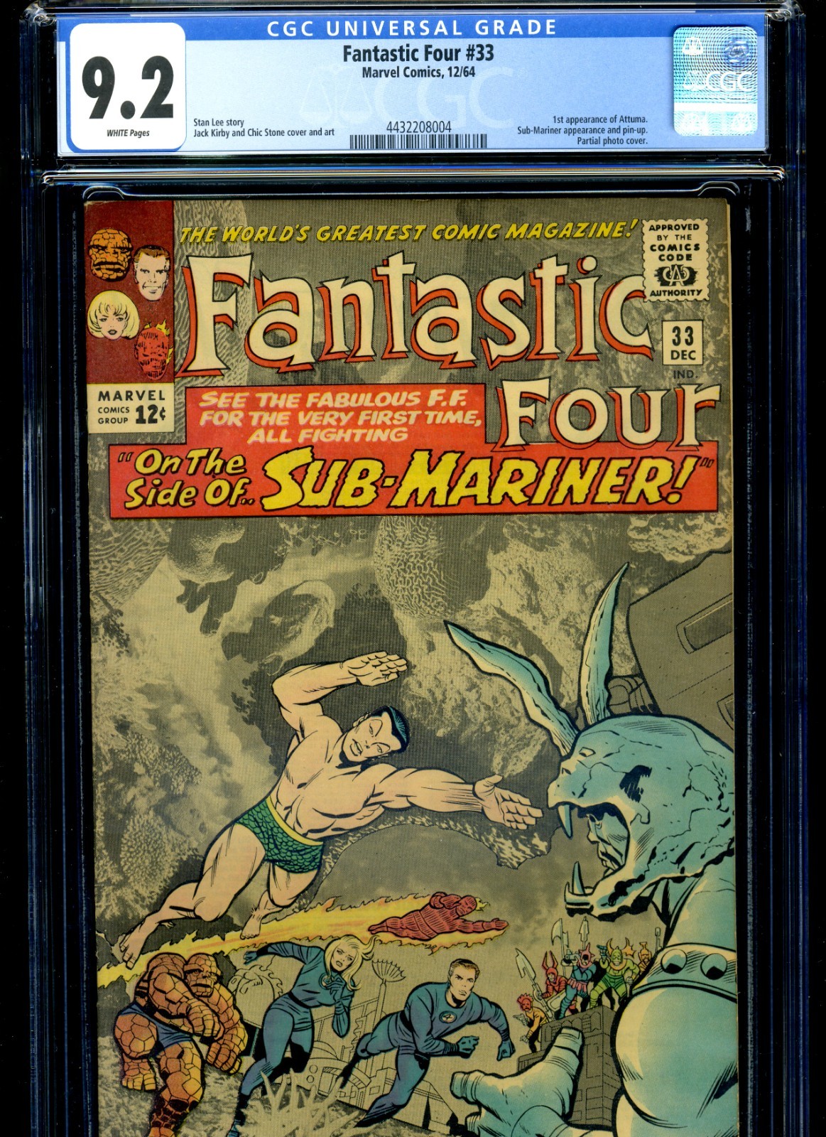 FANTASTIC FOUR #33 CGC 9.2 WHITE (12/64) -- SUBMARINER, 1ST APP ATTUMA -- KEY