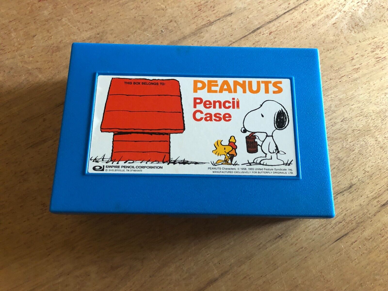 Peanuts Pencil Case Woodstock 1965 Blue Plastic Box Vintage Homeschool