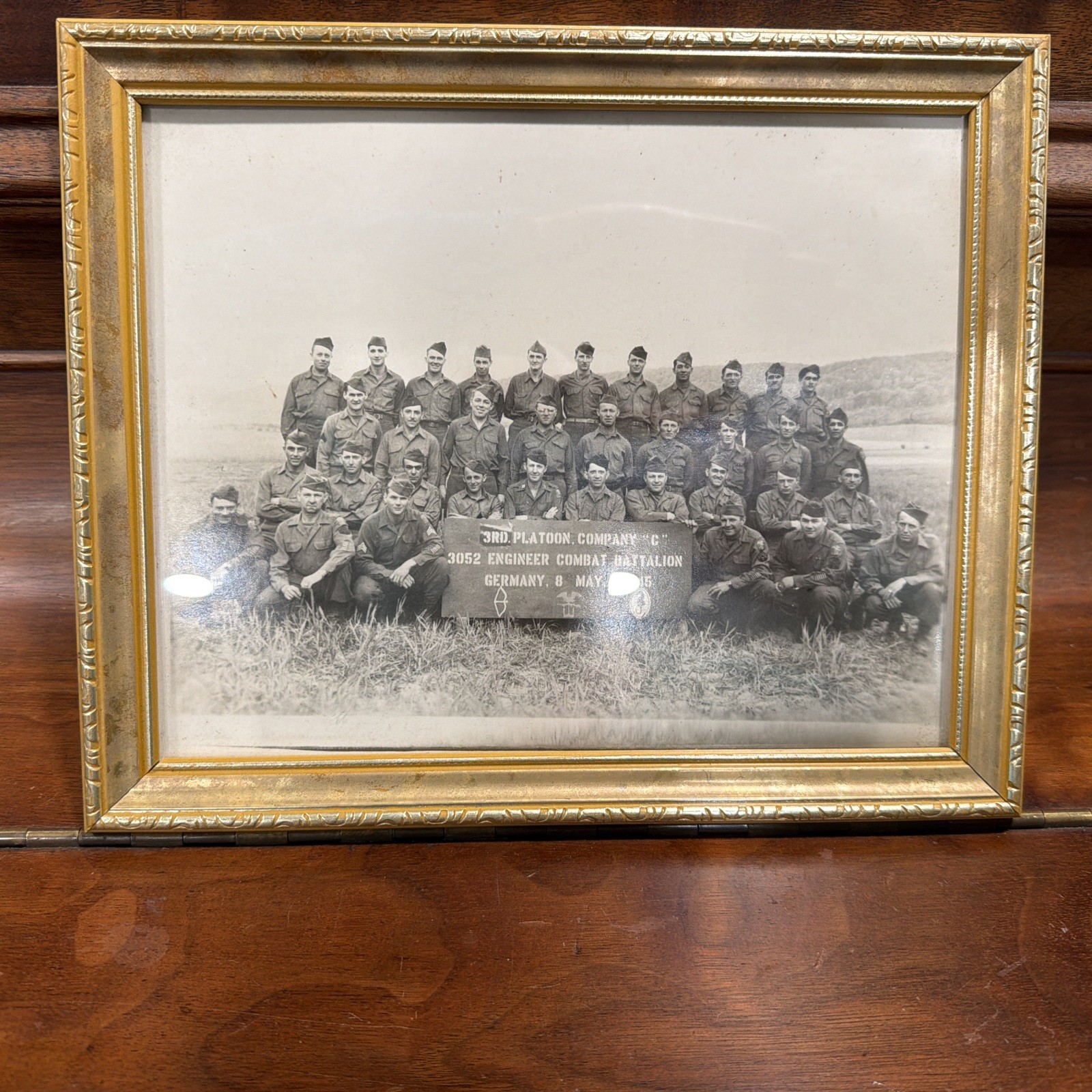1945 A Framed Photograph Of The 302Nd engineer Combat Battalion On VE Day