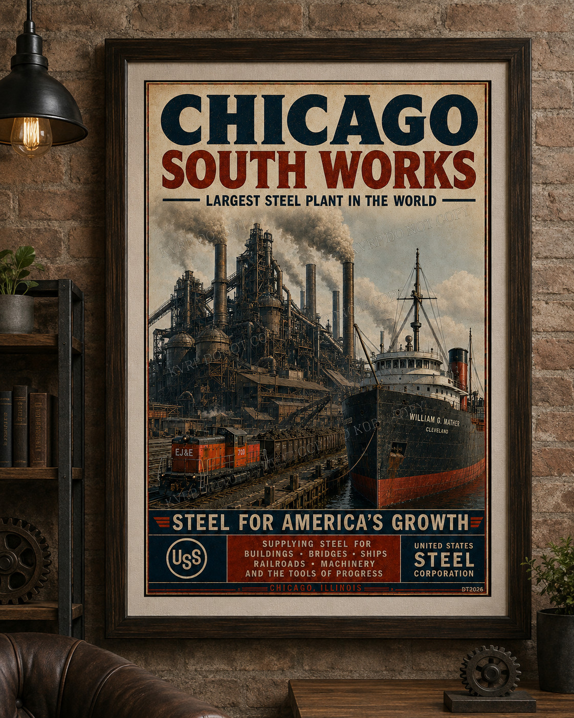 Chicago south work steel mill Vintage style poster 11 Chicago south work steel mill Vintage style poster 11