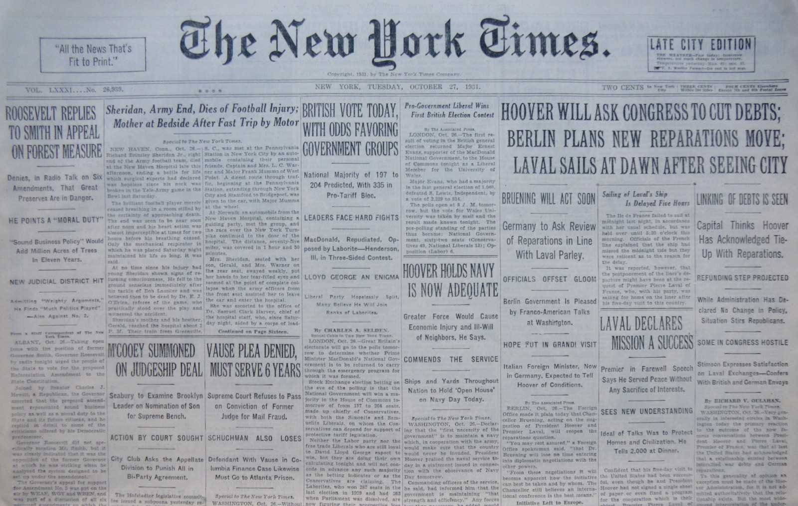 10-1931 October 27 RADICALS OUST THE PRESIDENT OF PARAGUAY. BRITISH VOTE TODAY