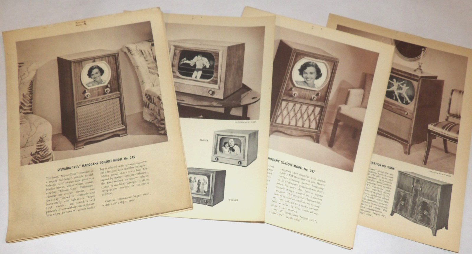 17 VINTAGE 1940s-50s SYLVANIA TELEVISION/TV ADVERTISING SHEETS 12-19