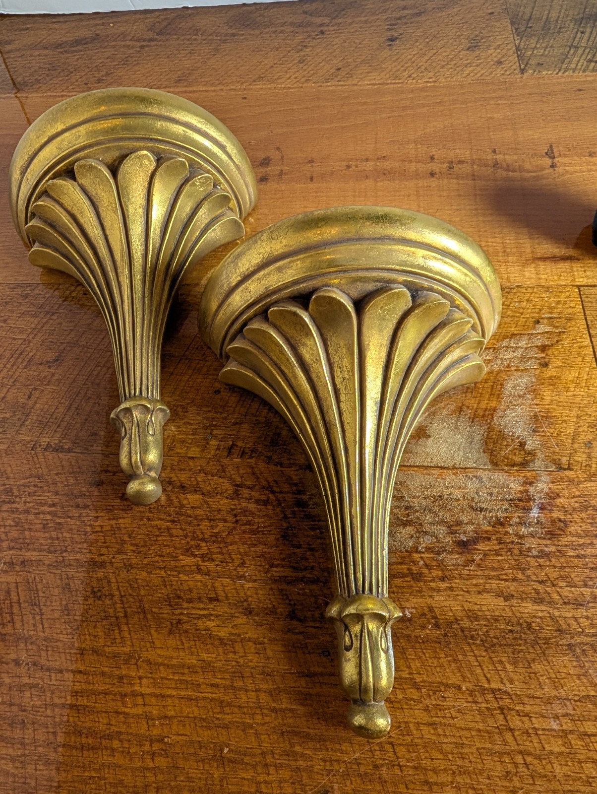 Gold Tone Wall Sconce With Plate Slot S/2 Hollywood Regency