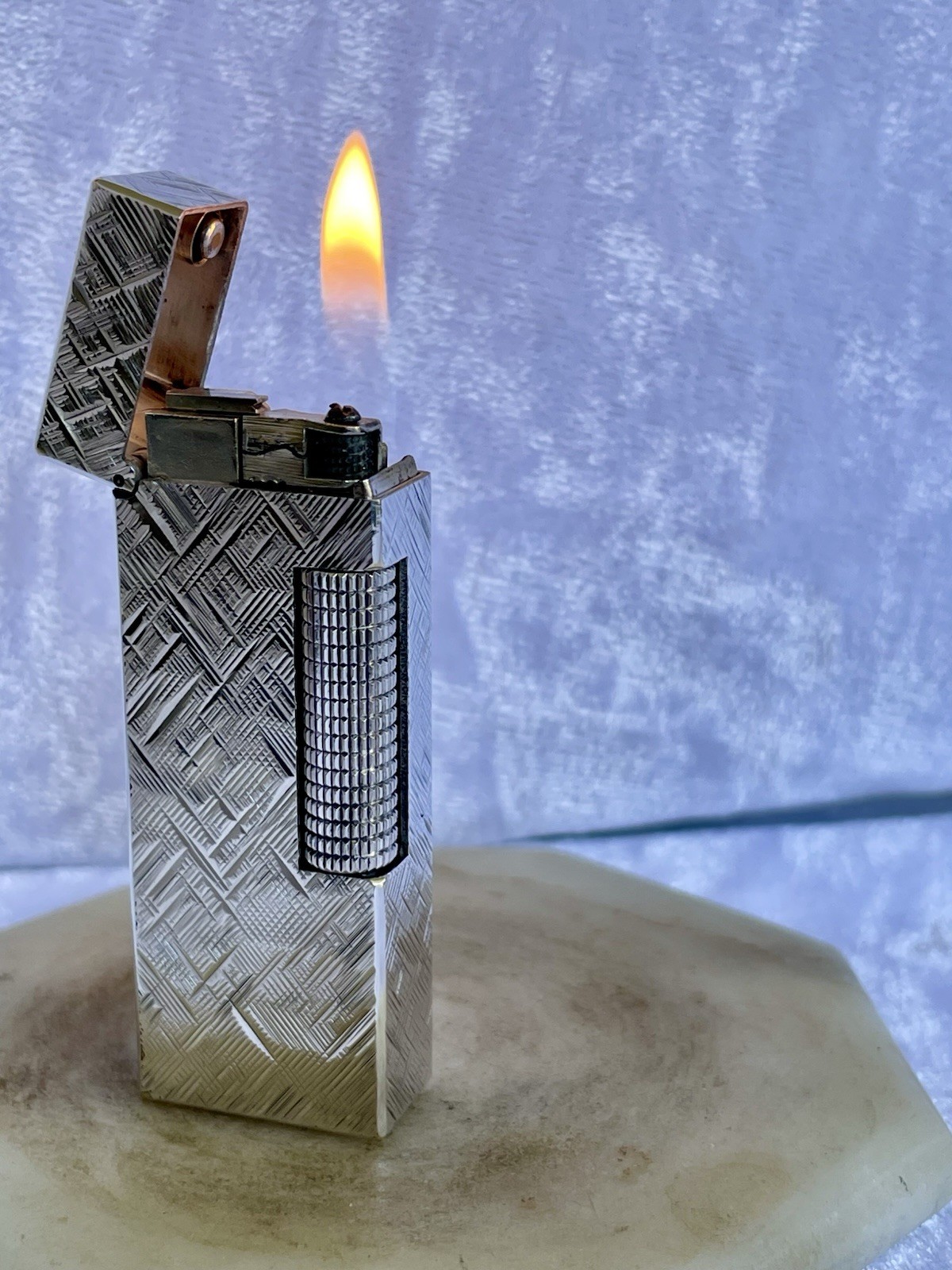Vintage Dunhill Lighter Rollagas 70s Silver Plate Florentine Working 