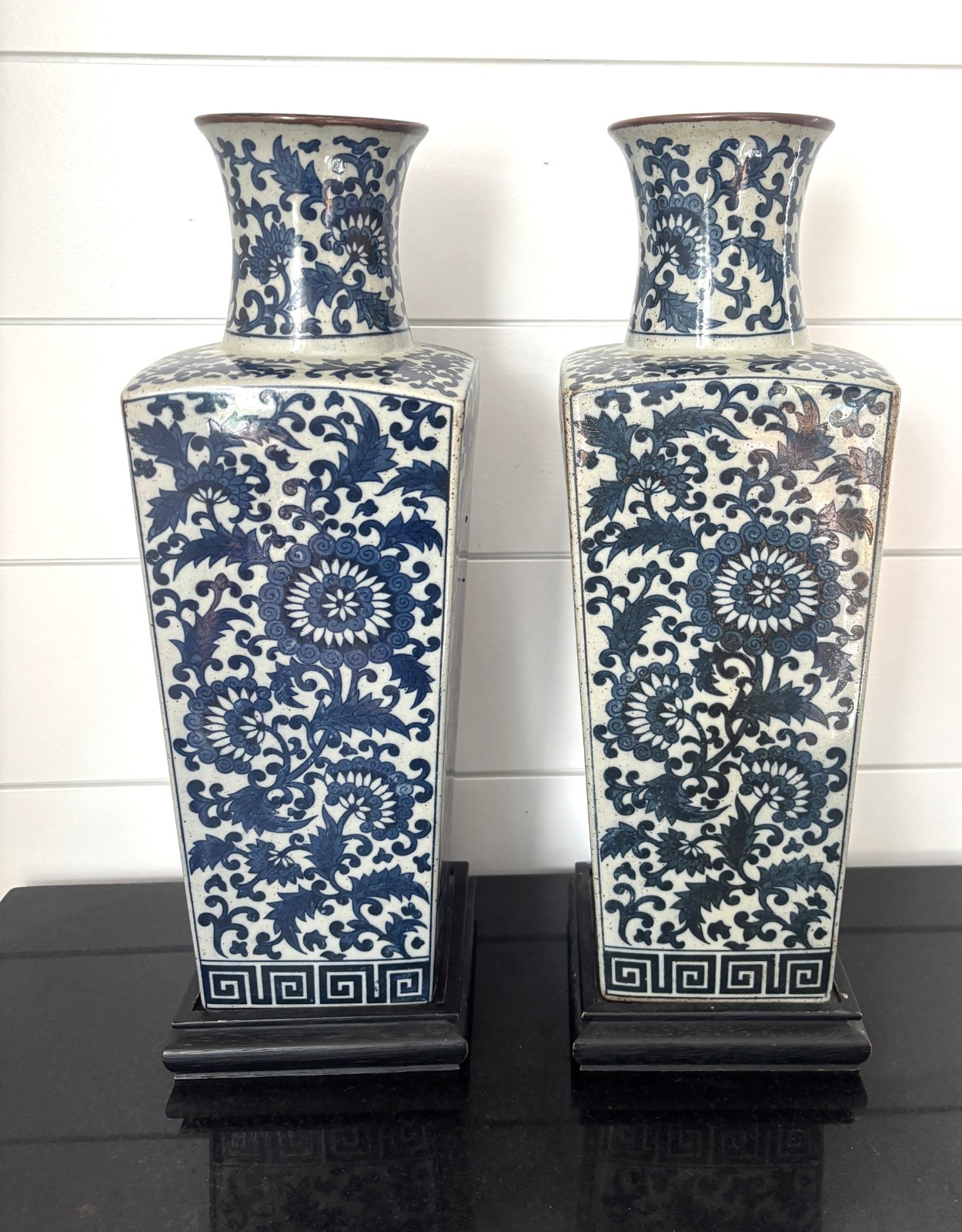 Vtg Pair Takahashi Japanese Blue White Porcelain Baluster Vase Chinoiserie 14