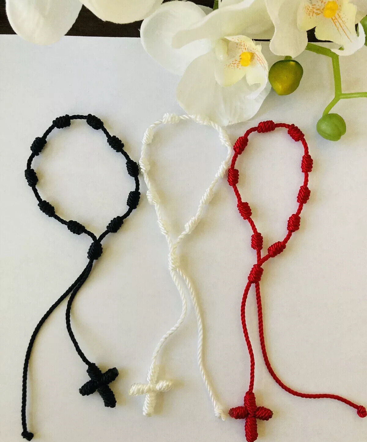 3 Knotted Rosary Bracelet -Black, White and Red Limited Offer(USA Seller)