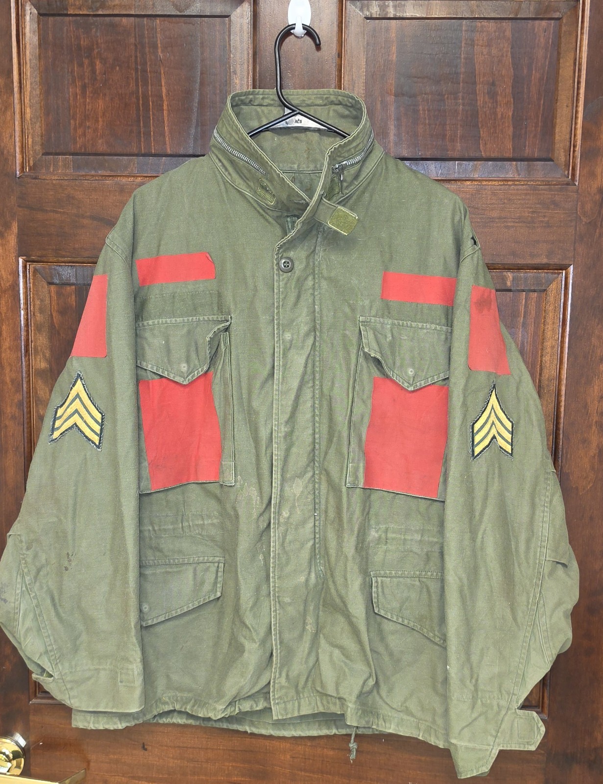 Vintage 1967 US Army M65 Field Jacket Medium Short OG107 Sergeant Red Panels