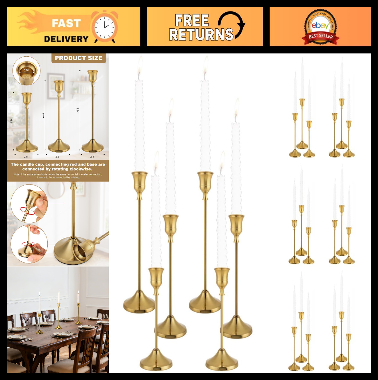 Candlestick Holders, 24PCS Metal Taper Candle Holder