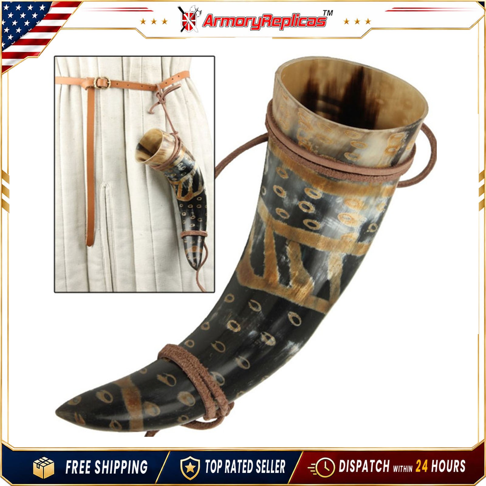 Viking Drinking Horn Norman Leather Holder - Fire Burned Snakeskin Design Viking Drinking Horn Norman Leather Holder - Fire Burned Snakeskin Design