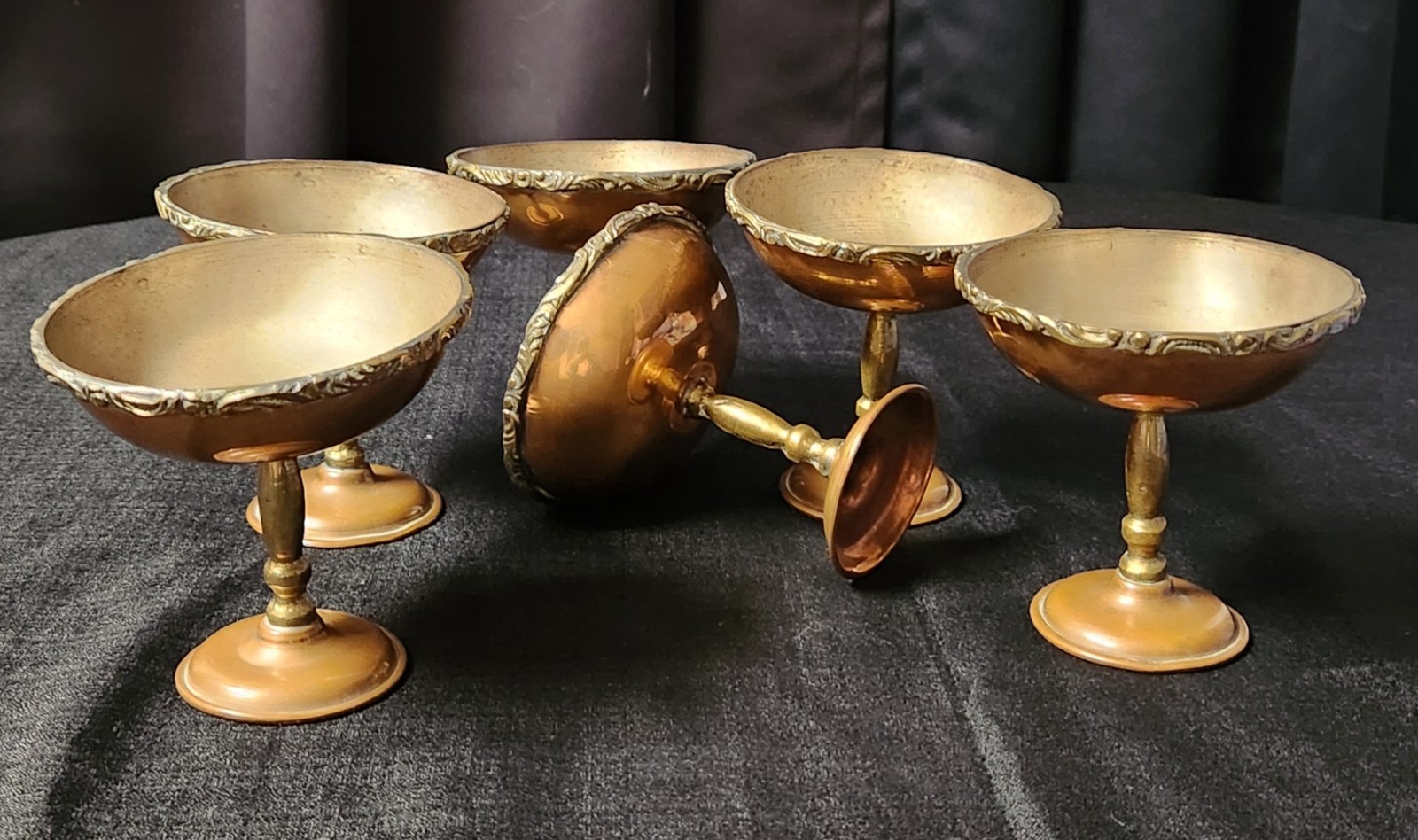 Vintage Copper/Brass Tazzas or Compotes Footed Serving Bowls Set of Six Vintage Copper/Brass Tazzas or Compotes Footed Serving Bowls Set of Six