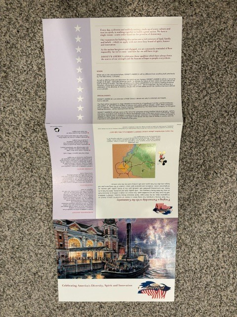 NEW RARE Disney's America - 3 Page Brochure - Theme Park That Never Was - 1990's NEW RARE Disney's America - 3 Page Brochure - Theme Park That Never Was - 1990's