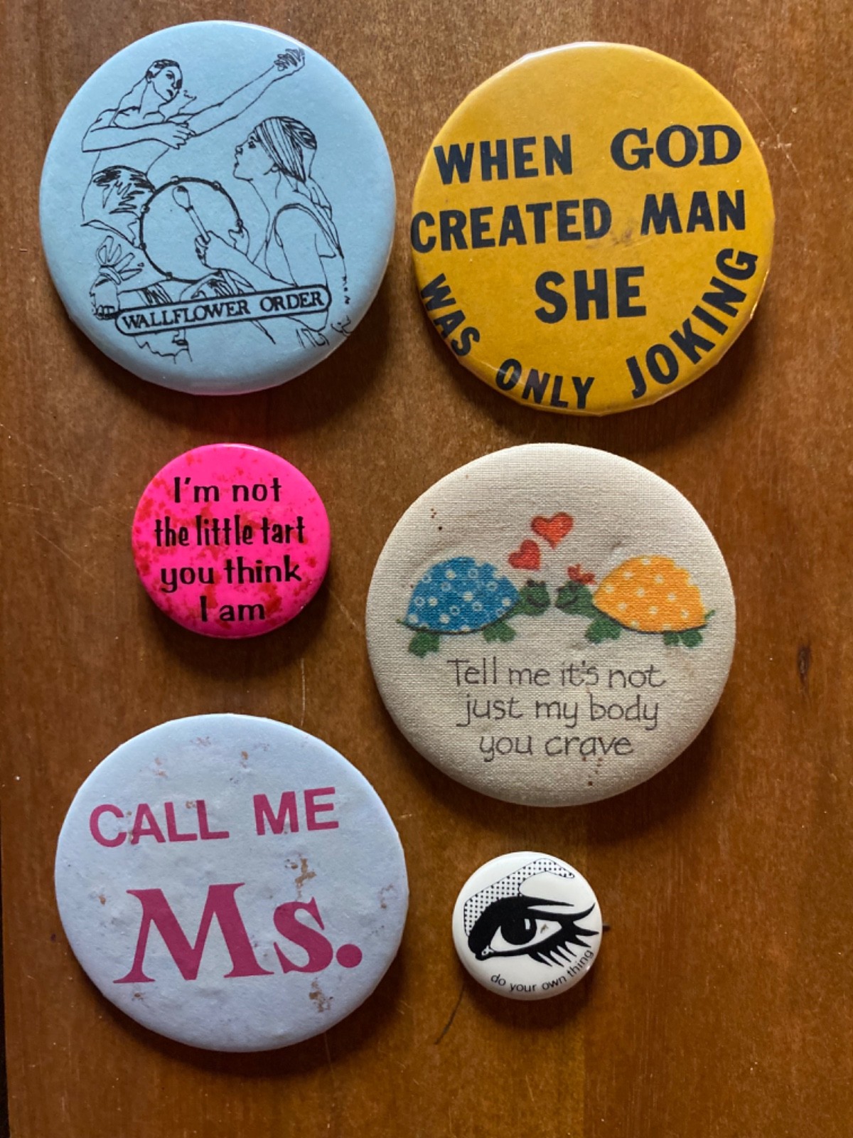 Vintage 1970s Feminist Womens Liberation Pinback Lot Call Me Ms. Wallflower
