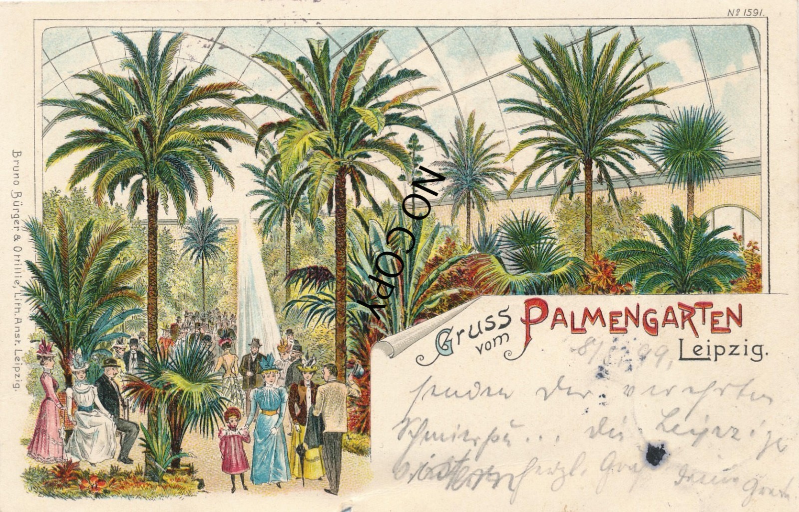 Historical Postcard - Greetings from Leipzig Palmengarten 1899 Litho X104
