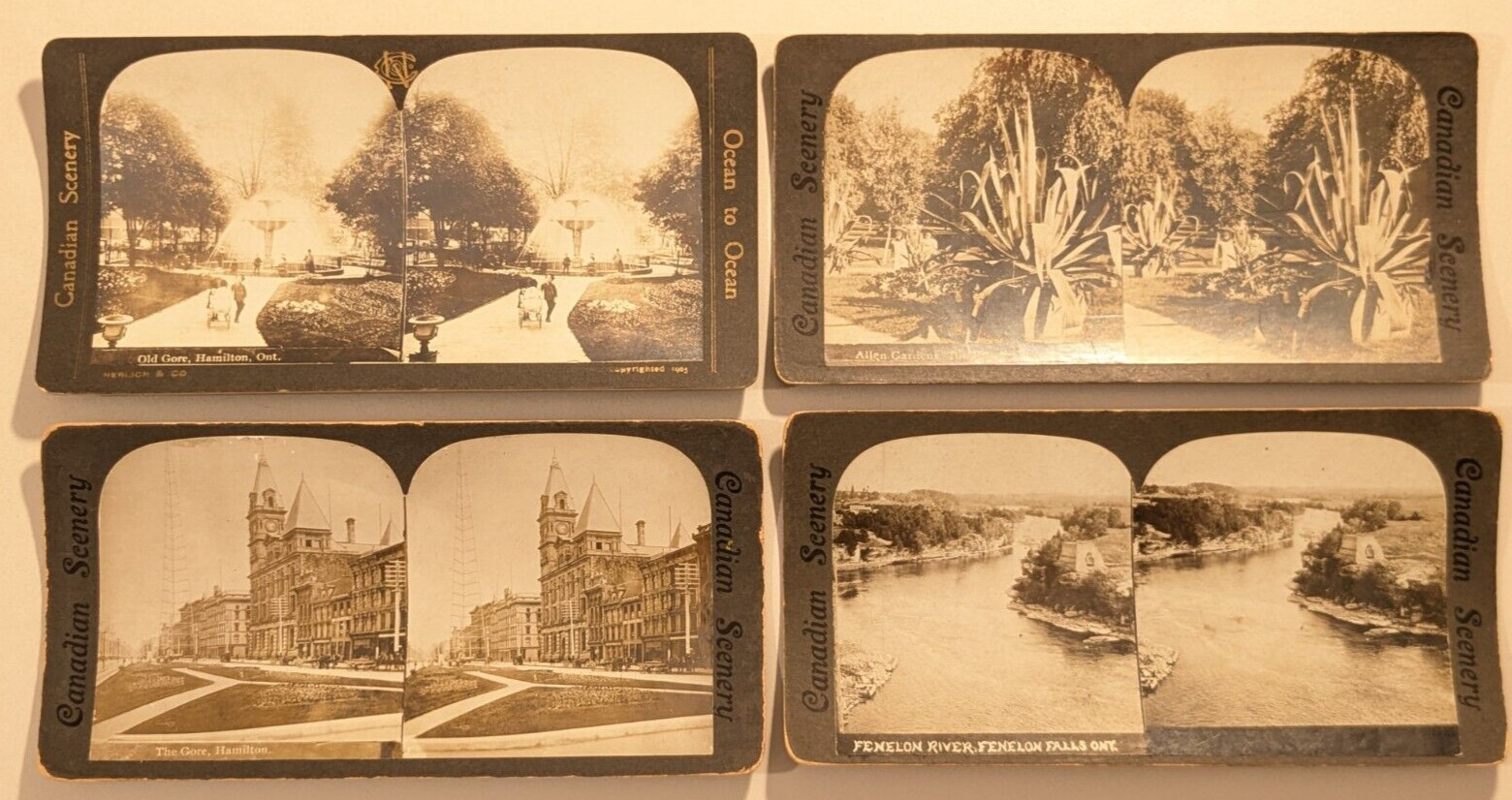 (4) Canada Stereoview Photos Hamilton The Gore Fenelon River Toronto Garden (4) Canada Stereoview Photos Hamilton The Gore Fenelon River Toronto Garden