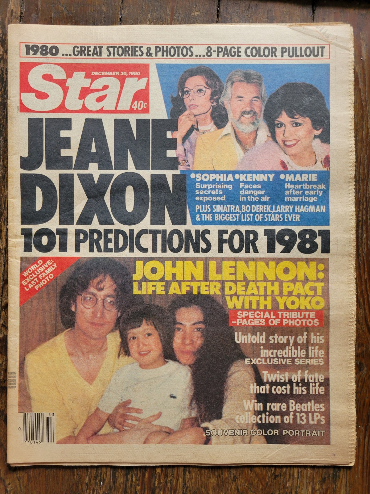 Star Tabloid, Dec 30, 1980, John Lennon, Yoko Ono, Jeanne Dixon Predictions 1981 Star Tabloid, Dec 30, 1980, John Lennon, Yoko Ono, Jeanne Dixon Predictions 1981
