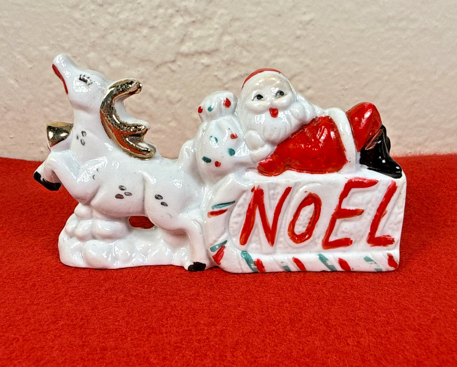 Vintage NOEL Ceramic Christmas Figurine Santa Reindeer Decor Repainted? 4\