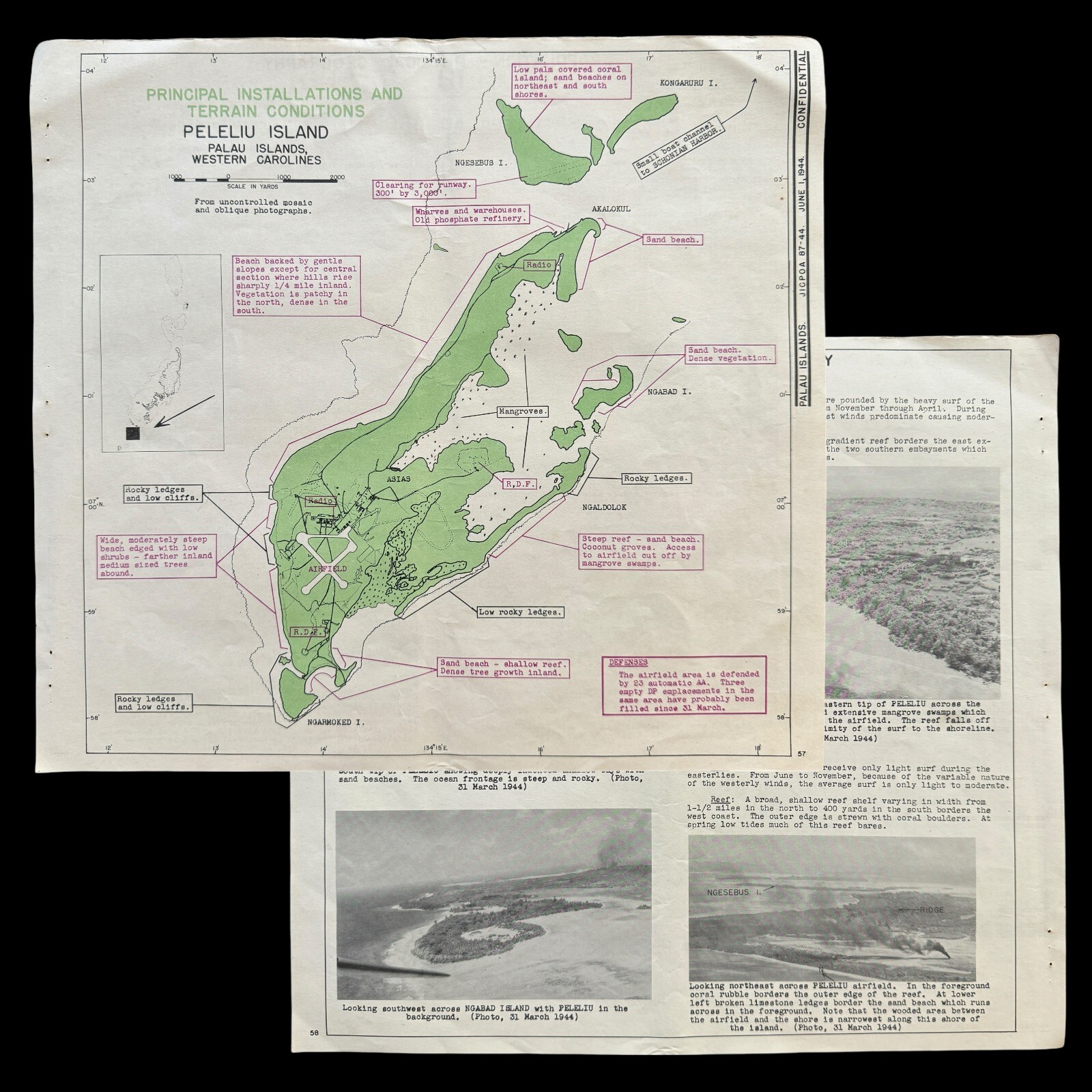 RARE WWII 1944 Battle of Peleliu Operation Stalemate II CONFIDENTIAL Map Report