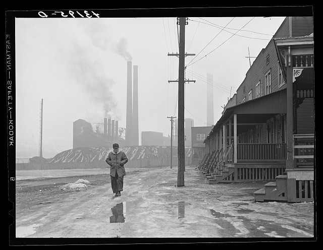 West Aliquippa Pennsylvania 1940 Jones and Laughlin Steel Stacks Street Scene