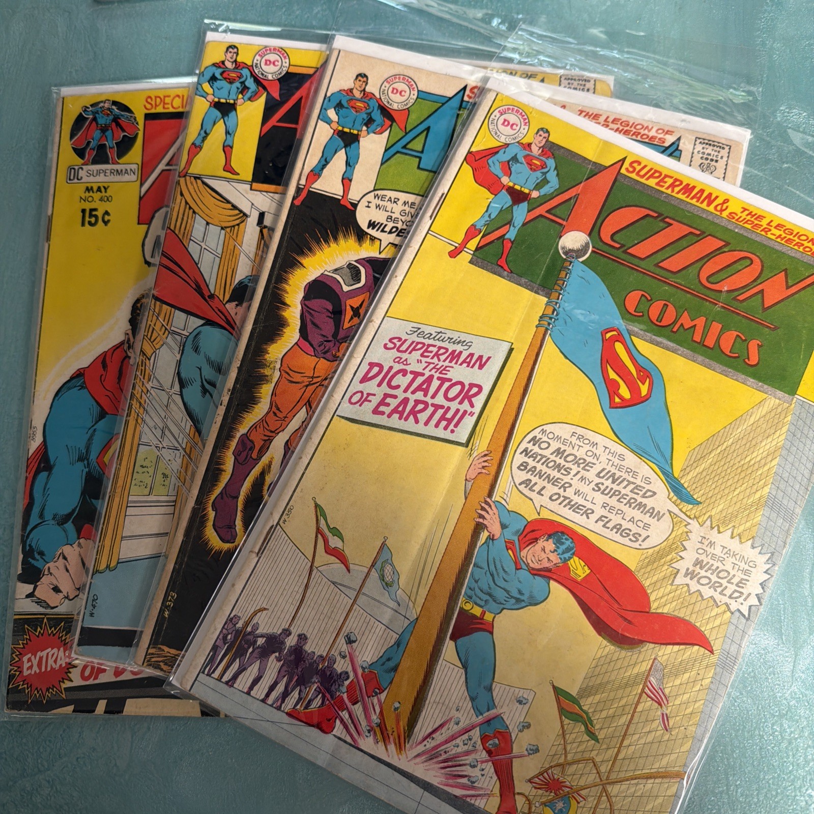 Superman Action Comics #381 #383 #390 #400 bronze age comic lot