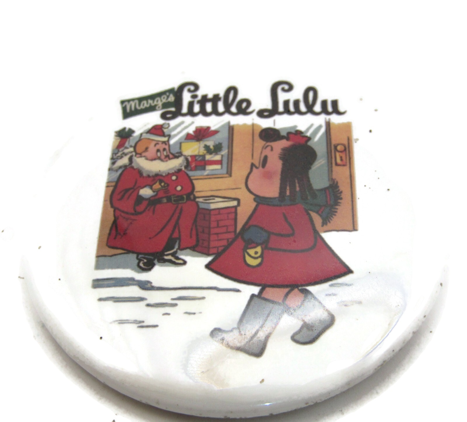 Vintage Marge\'s Little Lulu Pinback Button Christmas Santa Claus Comic