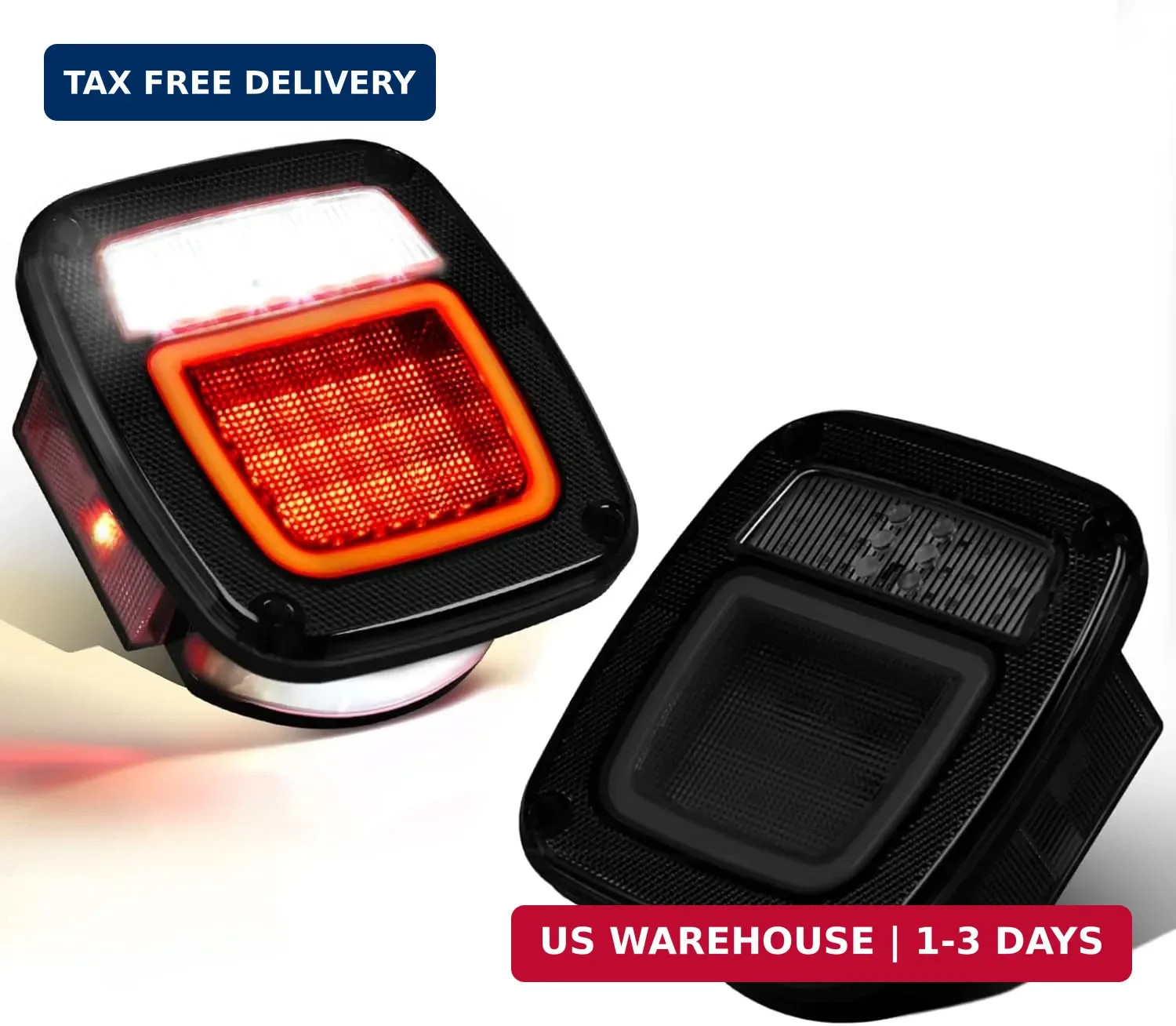 2Pcs Square Smoked Lens LED Halo Brake Stop Running/Reverse/License Plate/Cleara 2Pcs Square Smoked Lens LED Halo Brake Stop Running/Reverse/License Plate/Cleara