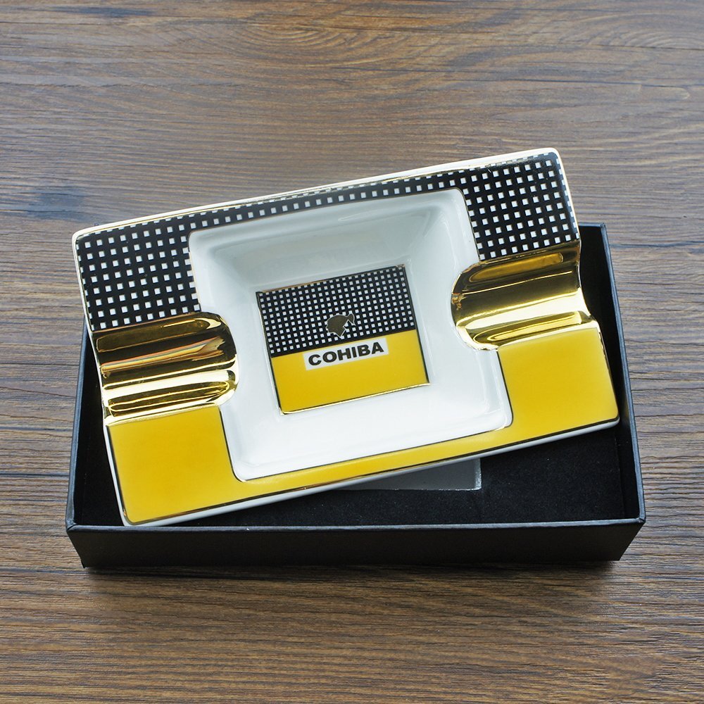 Cigar Ashtray Cigar Gadgets Ceramic Cigar Holder Rectangle Ash 2 Slot outdoor