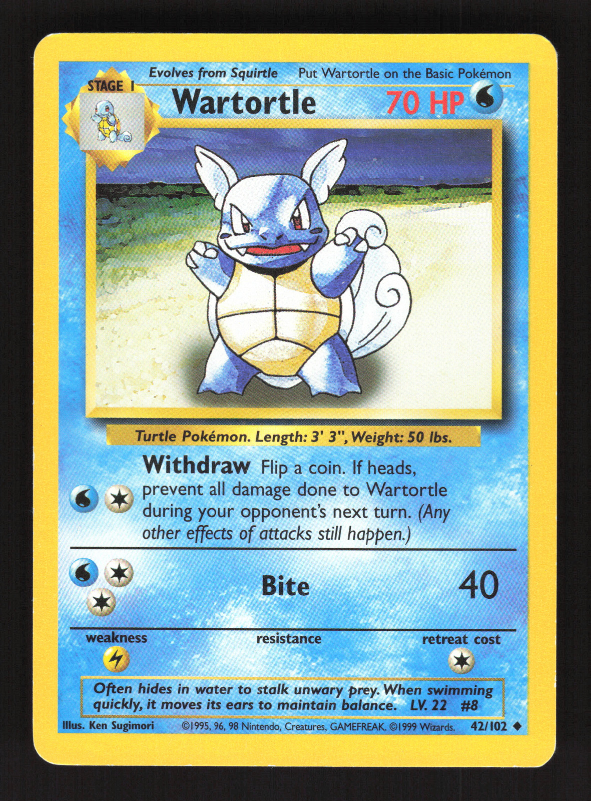 Wartortle #042/102 Base Set Pokemon Card - LP