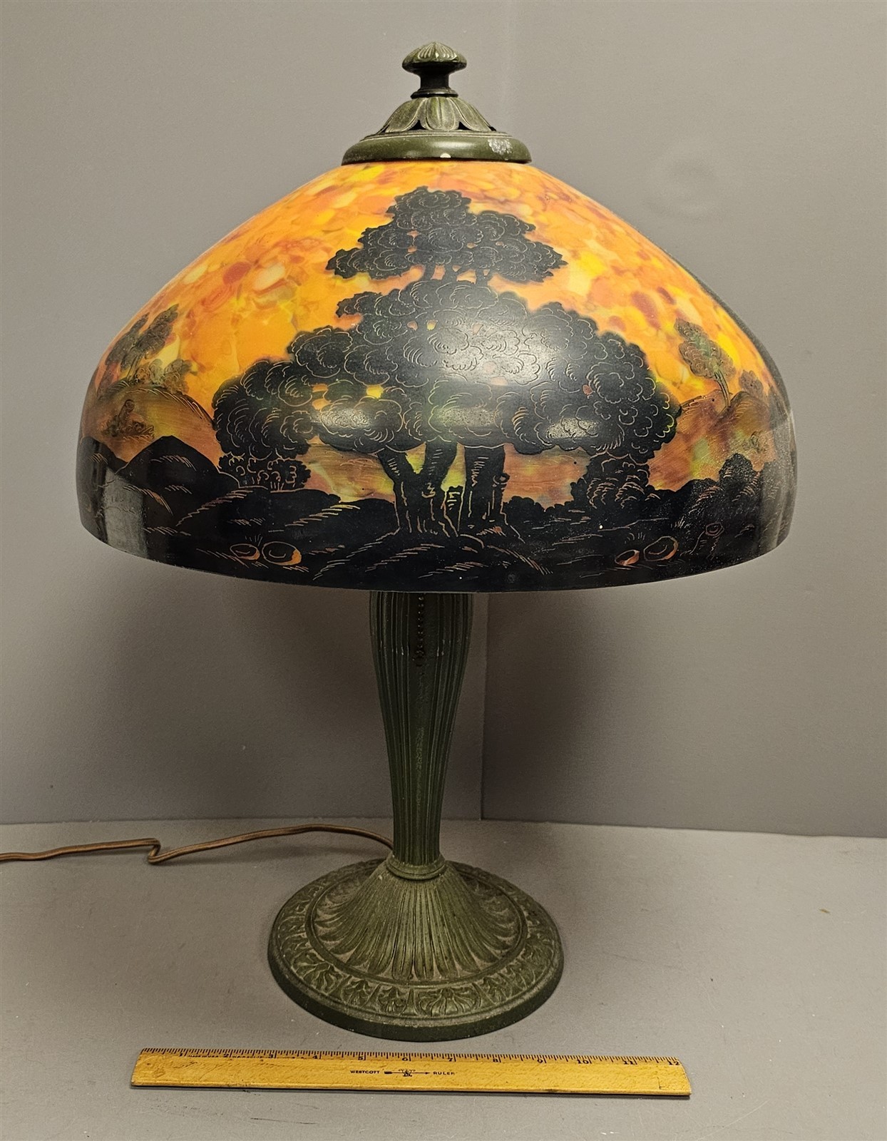 ANTIQUE ART DECO CZECHOSLOVKIAN ART GLASS, DOME LAMP, CZECH GLASS TABLE LAMP