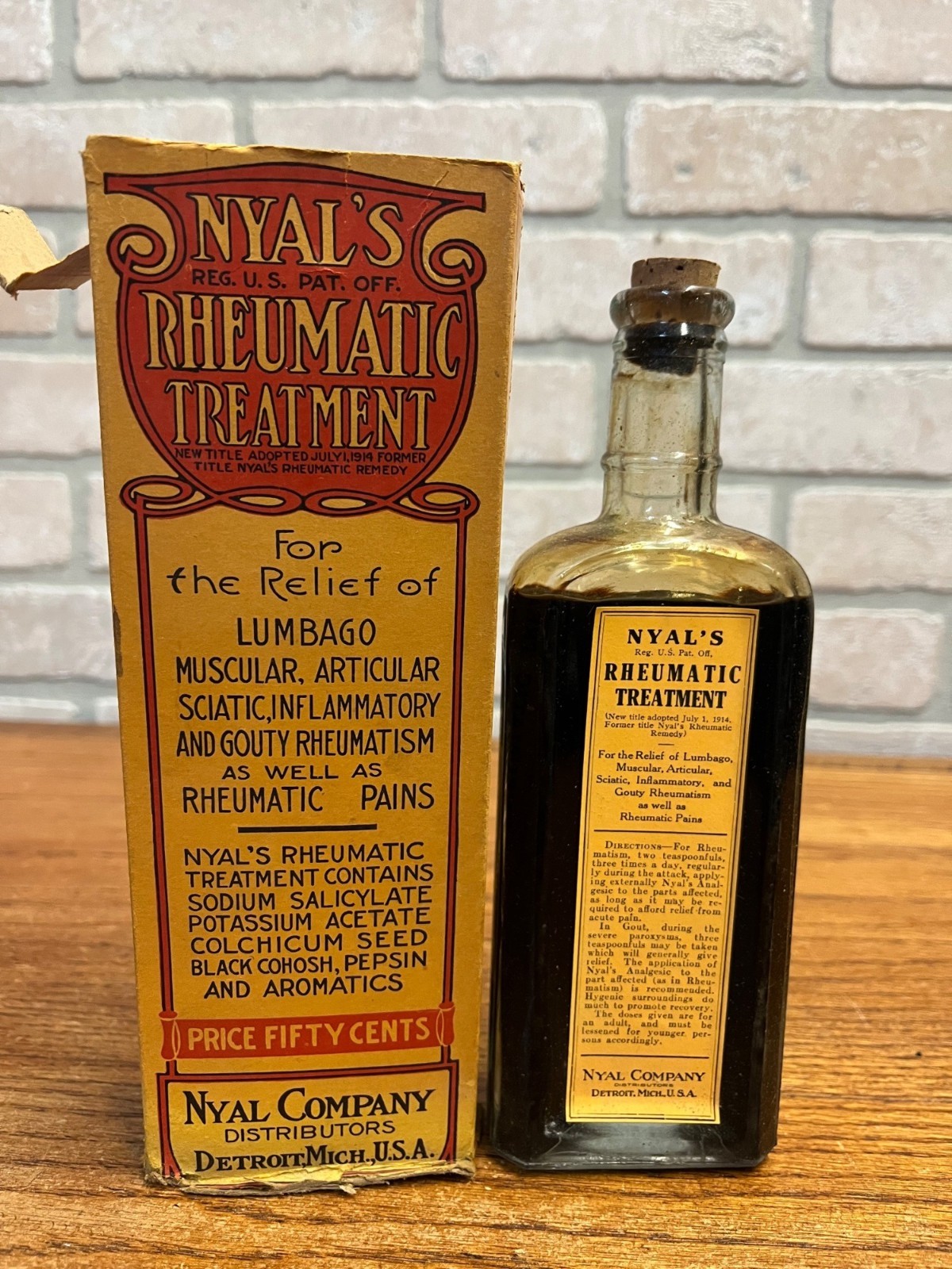 Antique Nyal's Rheumatic Treatment Bottle Box Full Unopened Detroit MI Medicine Antique Nyal's Rheumatic Treatment Bottle Box Full Unopened Detroit MI Medicine