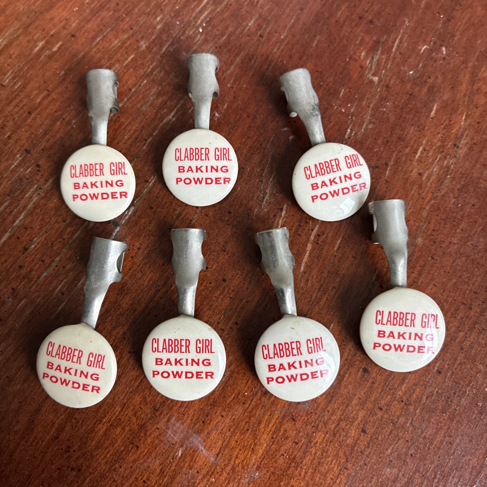 (7) vintage CLABBER GIRL BAKING POWDER celluloid advertising pencil clips