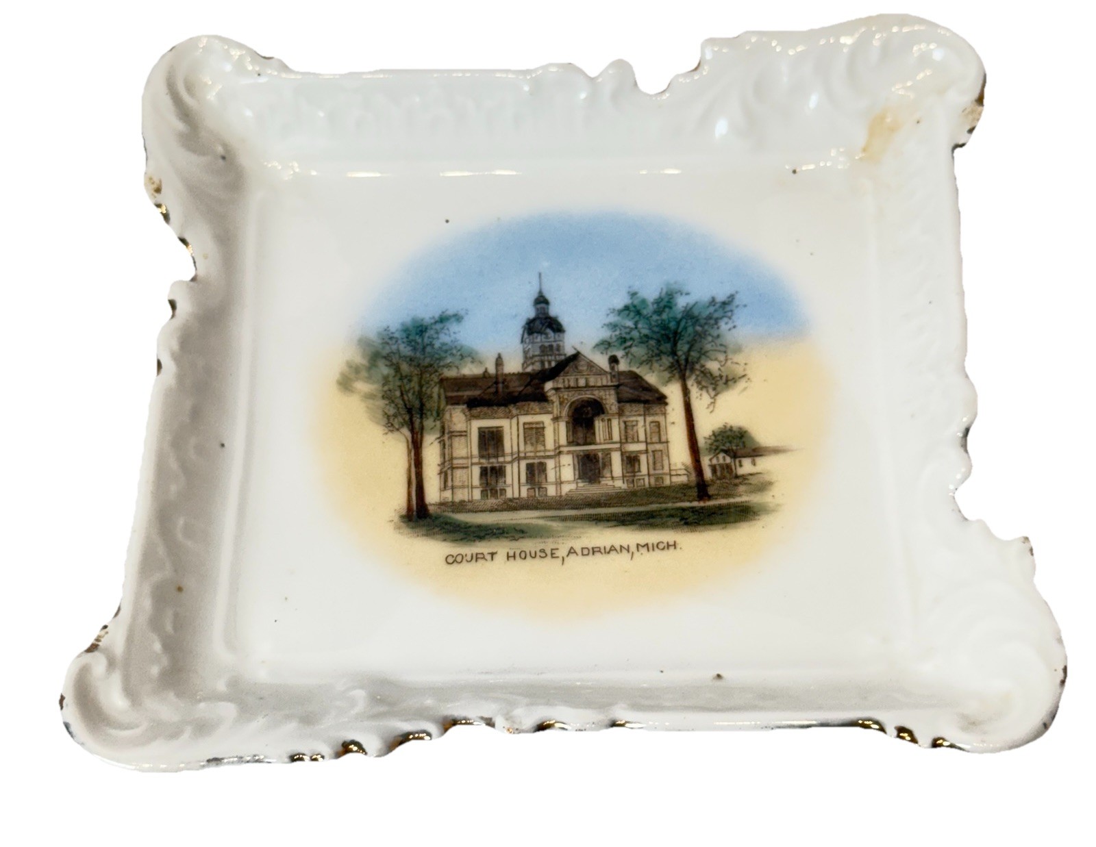 ADRIAN MICHIGAN MI Antique COURT HOUSE Souvenir China TRINKET DISH PLATE ADRIAN MICHIGAN MI Antique COURT HOUSE Souvenir China TRINKET DISH PLATE