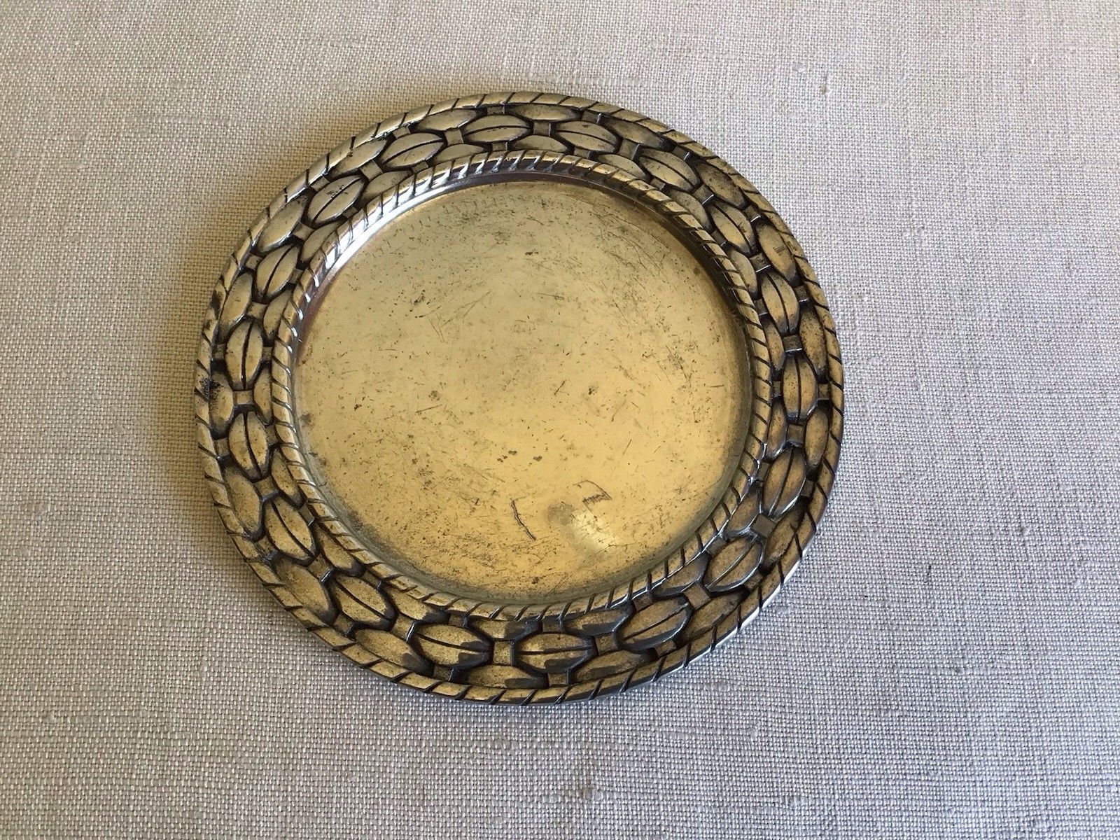 Vtg Pierre Deux Les Etains Lead Free Round Basketweave Pewter Trinket Tray
