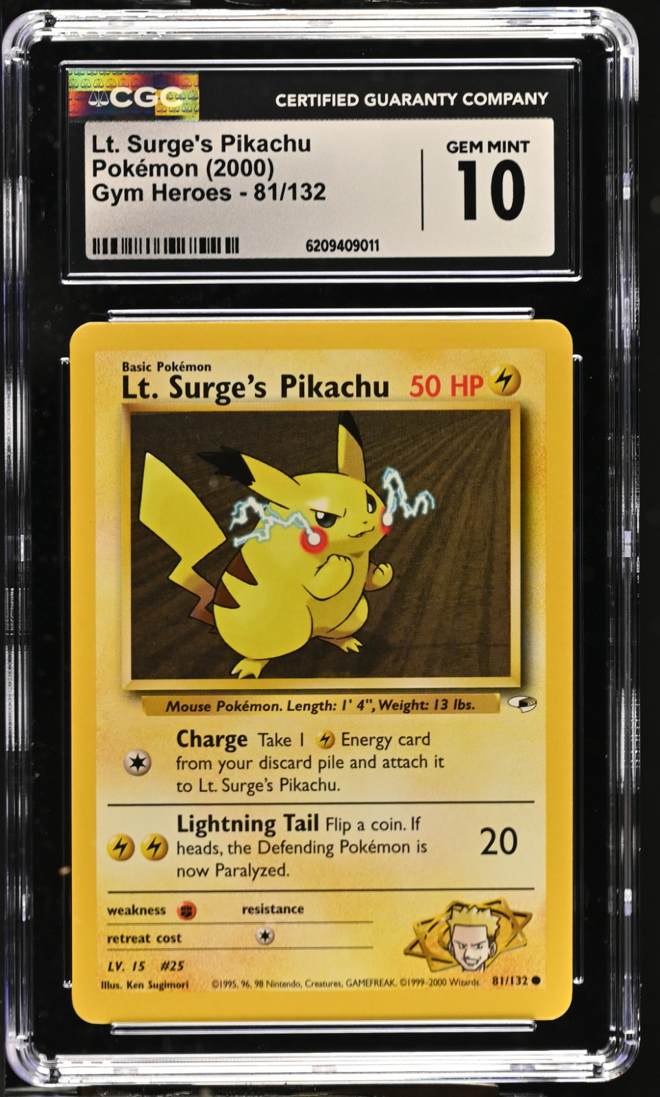 Pokemon TCG Lt. Surge's Pikachu Gym Heroes 81/132 CGC 10 Gem Mint Pokemon TCG Lt. Surge's Pikachu Gym Heroes 81/132 CGC 10 Gem Mint