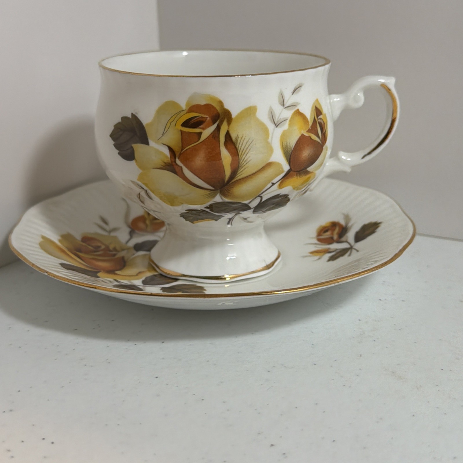 Vintage Royal Dover Yellow Rose Teacup W/saucer England