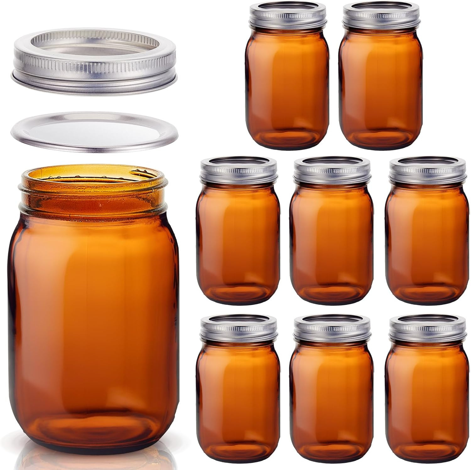 Norme 8 Pieces Amber Mason Jars 16 Oz Glass Mason Jar with Airtight Lids Canning Norme 8 Pieces Amber Mason Jars 16 Oz Glass Mason Jar with Airtight Lids Canning